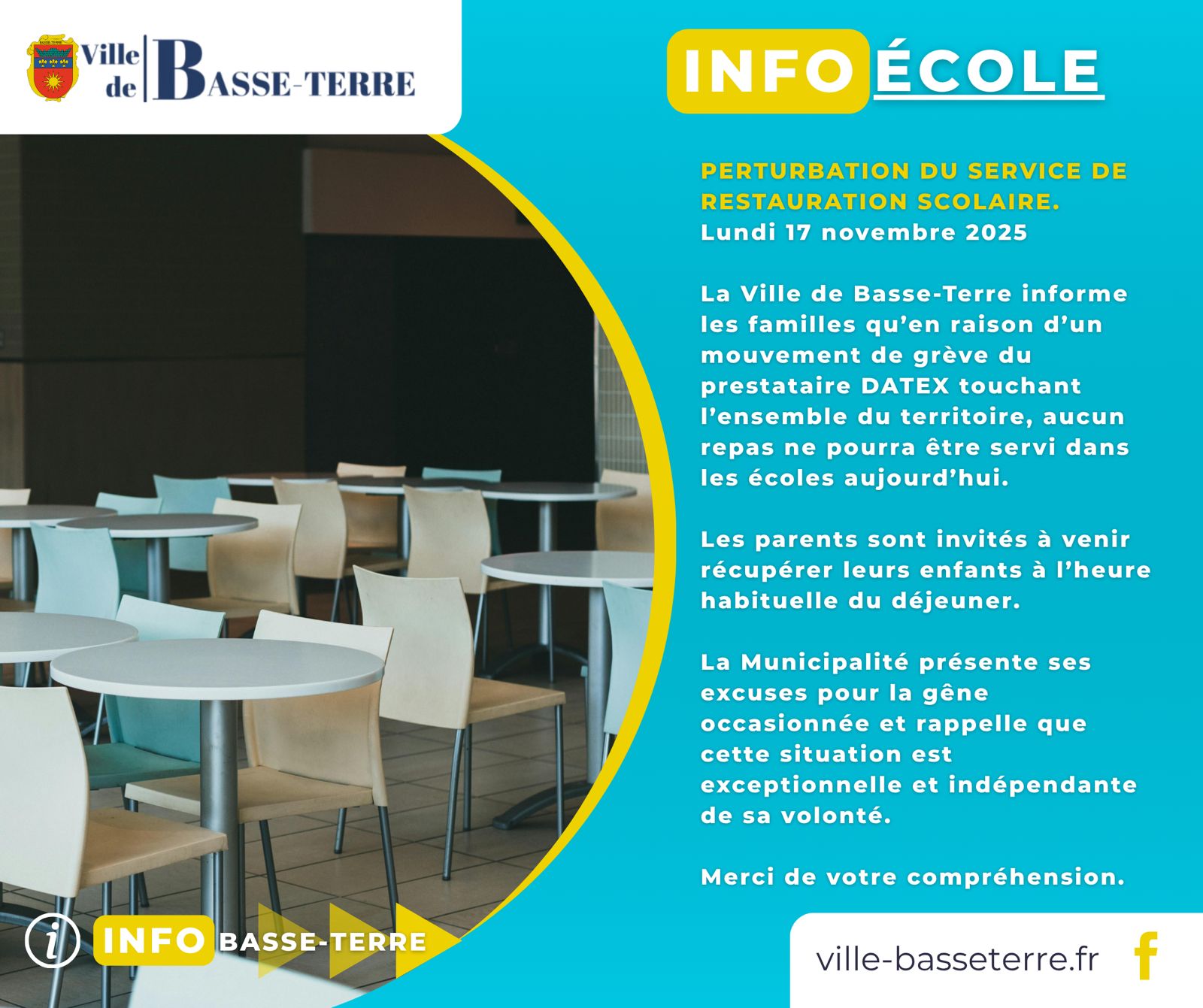Perturbation du service de restauration scolaire